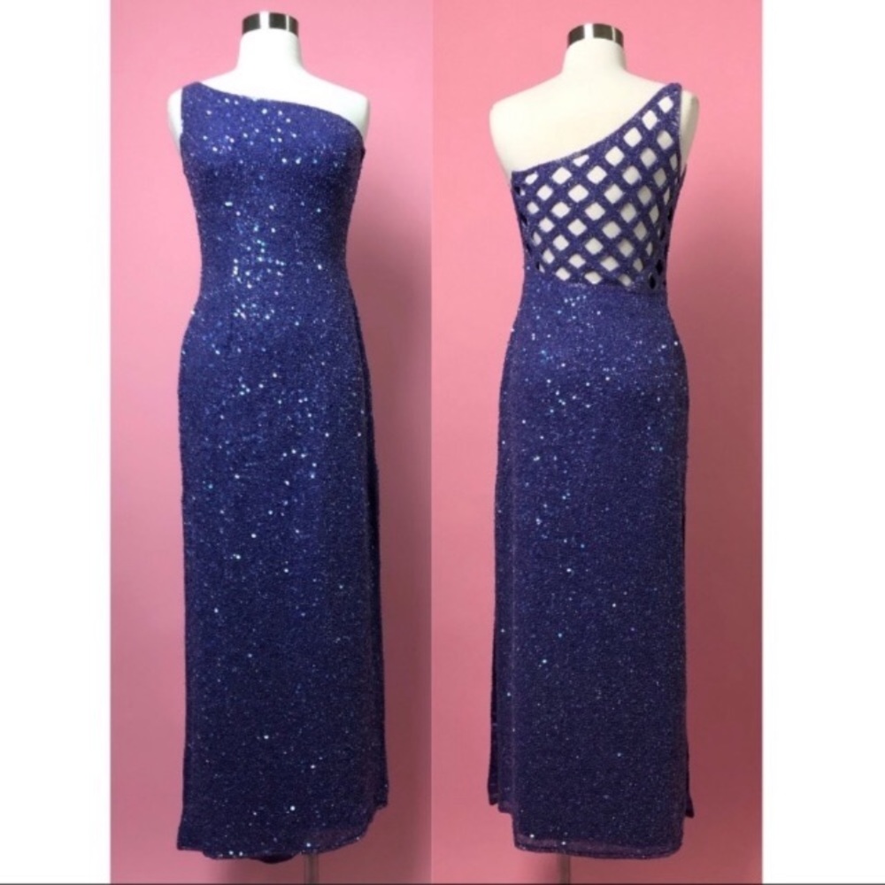 Vintage Y2K Scala silk beaded purple maxi dress S